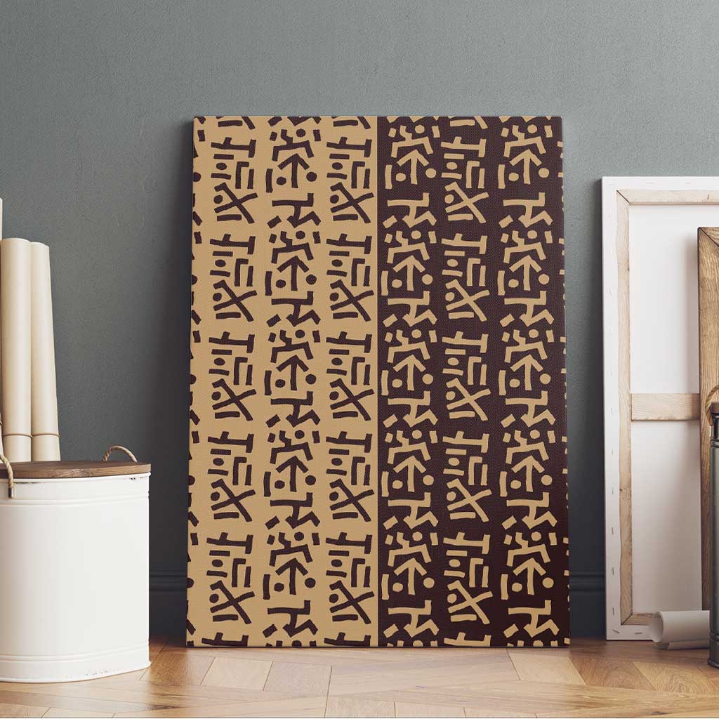 Tribe Script Canvas Wall Art with Bold Mudcloth Symbols and Brown Tan Split Design - Wonder Print Shop
