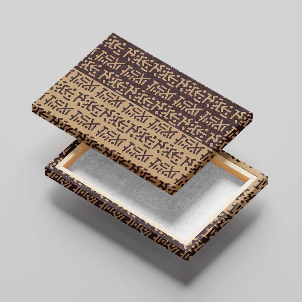 Tribe Script Canvas Wall Art with Bold Mudcloth Symbols and Brown Tan Split Design - Wonder Print Shop