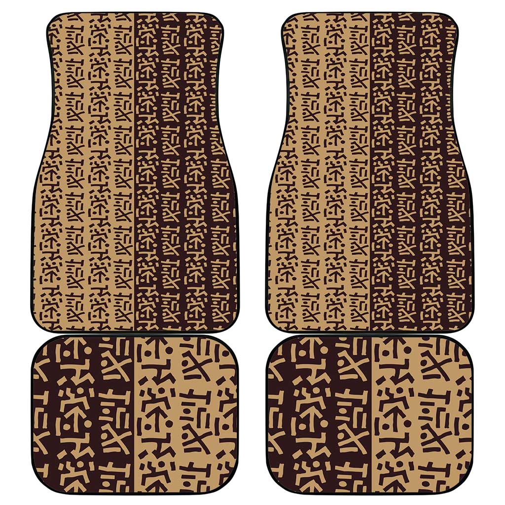Tribe Script Car Mats with Bold Mudcloth Symbols and Brown Tan Split Design - Wonder Print Shop