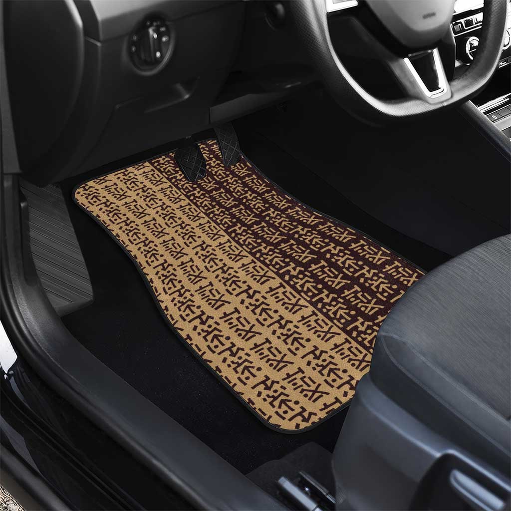 Tribe Script Car Mats with Bold Mudcloth Symbols and Brown Tan Split Design - Wonder Print Shop