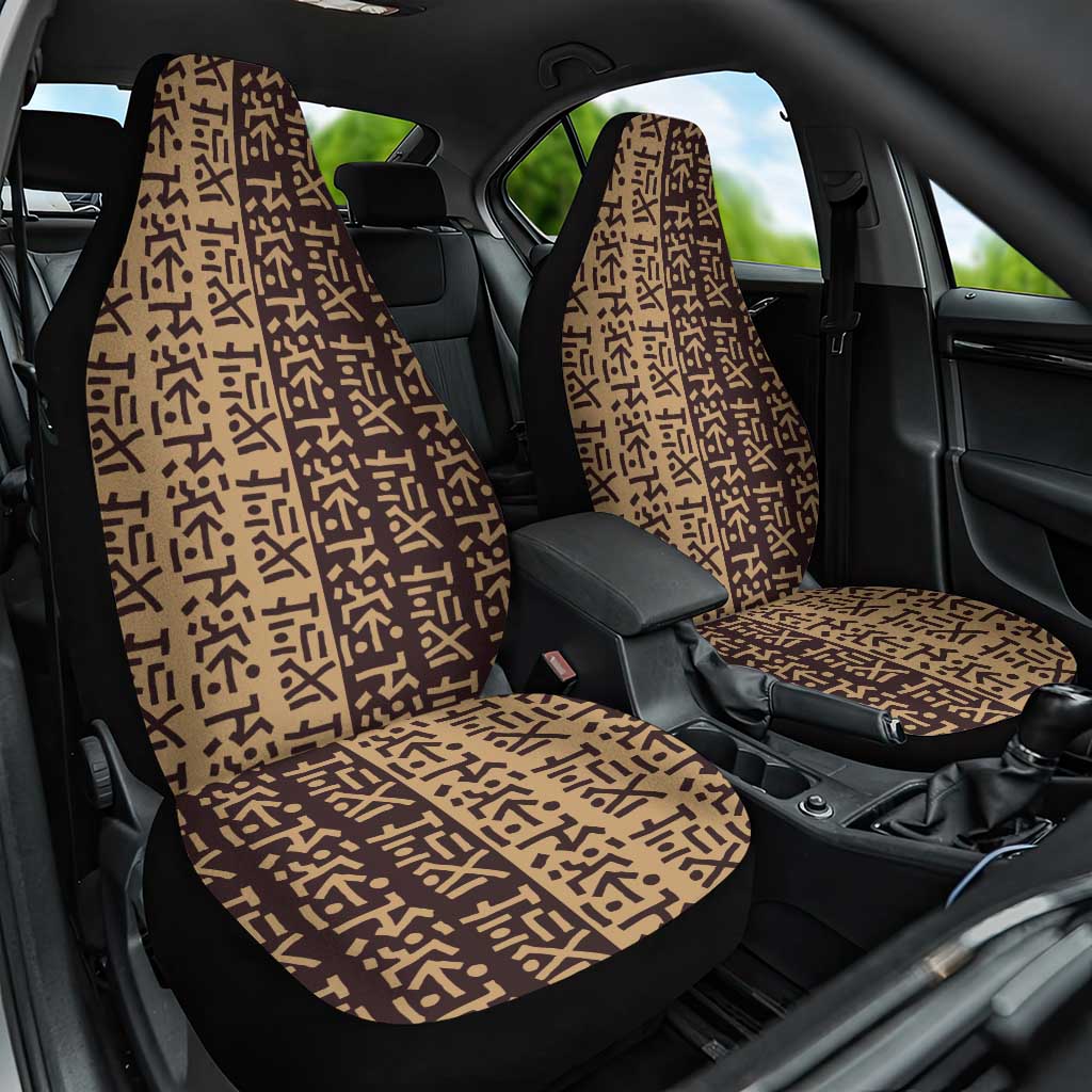 Tribe Script Car Seat Cover with Bold Mudcloth Symbols and Brown Tan Split Design - Wonder Print Shop