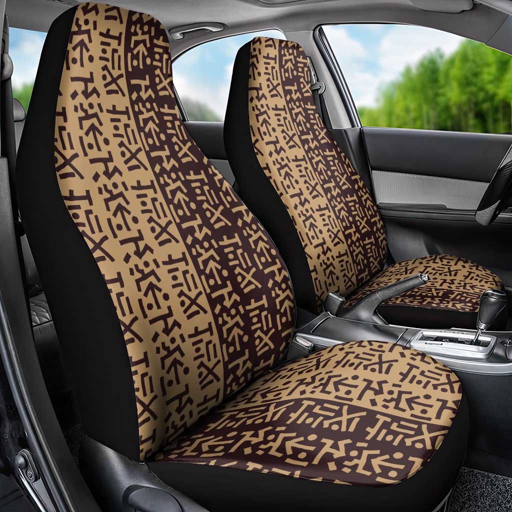 Tribe Script Car Seat Cover with Bold Mudcloth Symbols and Brown Tan Split Design - Wonder Print Shop