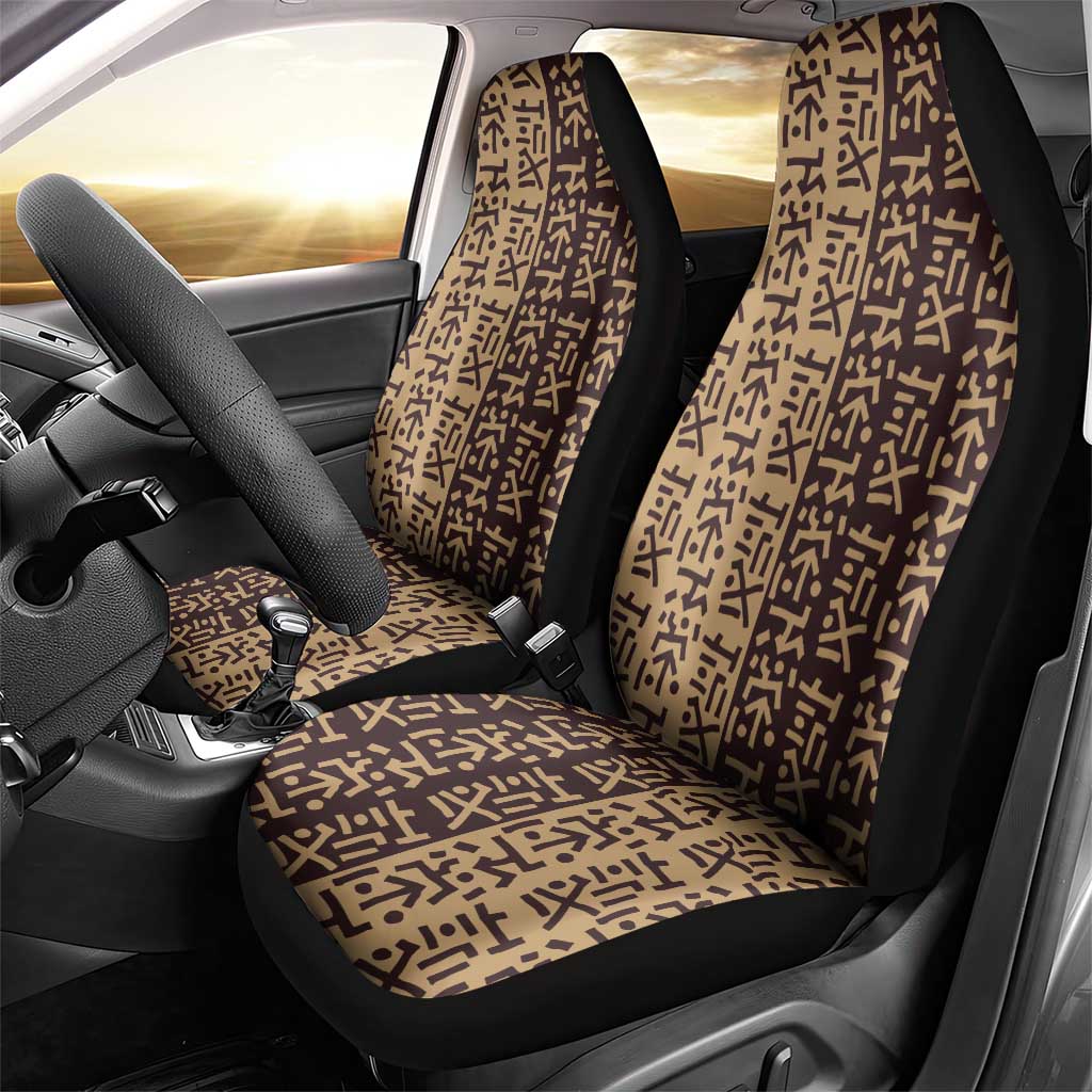 Tribe Script Car Seat Cover with Bold Mudcloth Symbols and Brown Tan Split Design - Wonder Print Shop