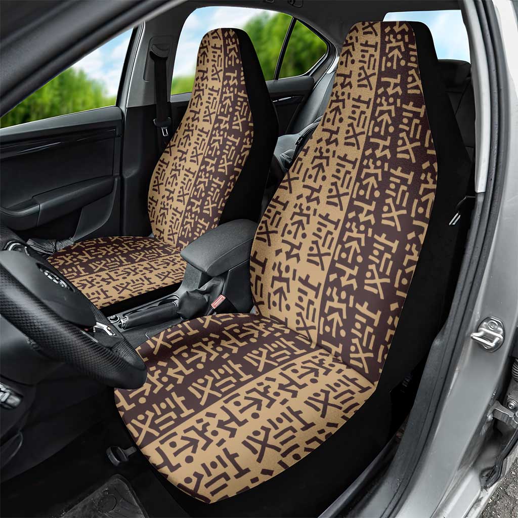 Tribe Script Car Seat Cover with Bold Mudcloth Symbols and Brown Tan Split Design - Wonder Print Shop