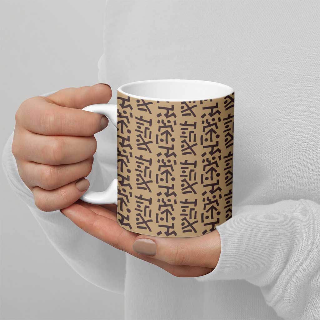 Tribe Script Ceramic Mug with Bold Mudcloth Symbols and Brown Tan Split Design - Wonder Print Shop