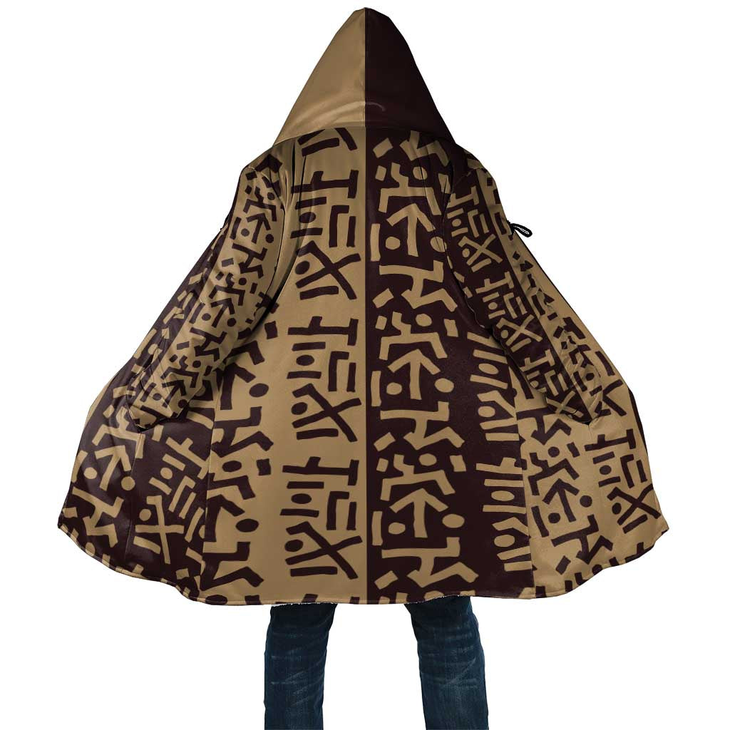 Tribe Script Cloak with Bold Mudcloth Symbols and Brown Tan Split Design - Wonder Print Shop