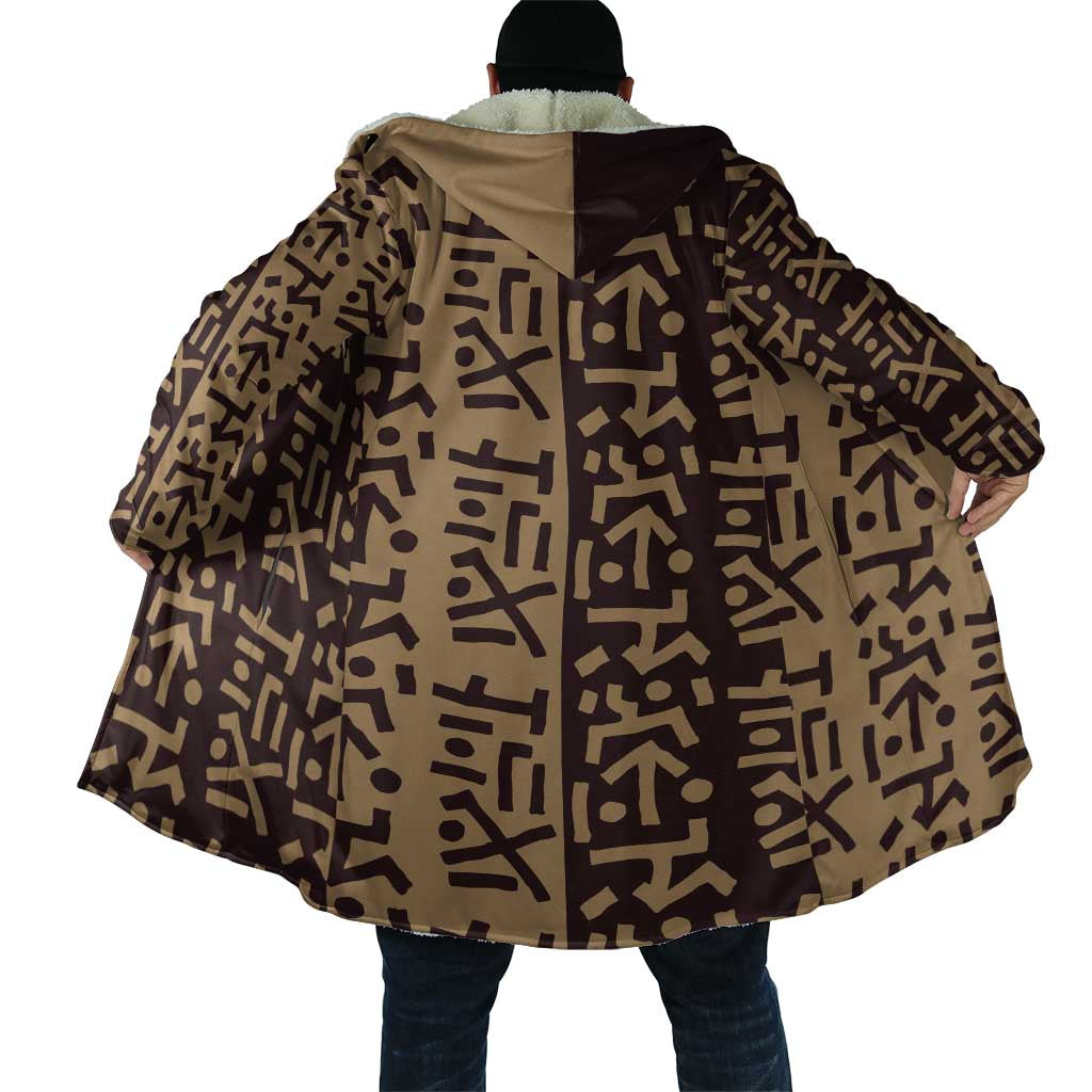 Tribe Script Cloak with Bold Mudcloth Symbols and Brown Tan Split Design - Wonder Print Shop