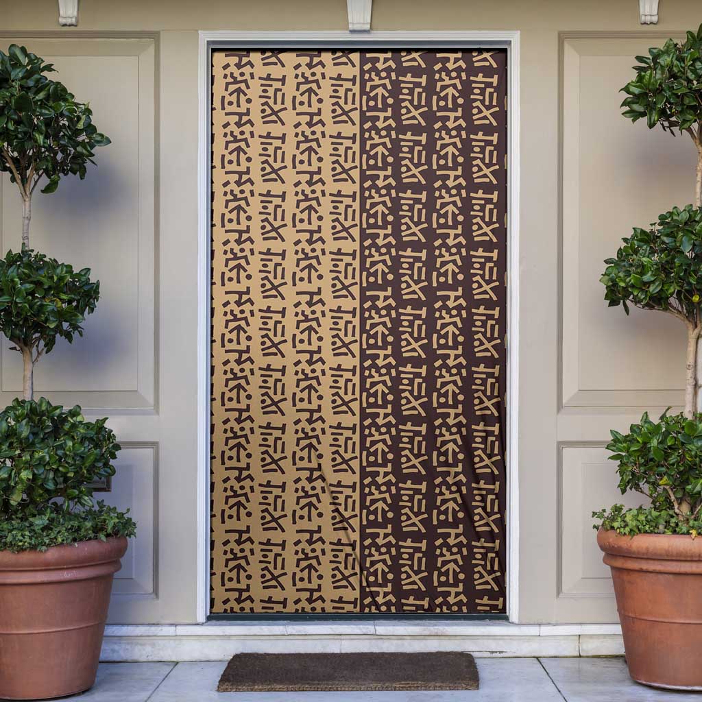 Tribe Script Door Cover with Bold Mudcloth Symbols and Brown Tan Split Design - Wonder Print Shop
