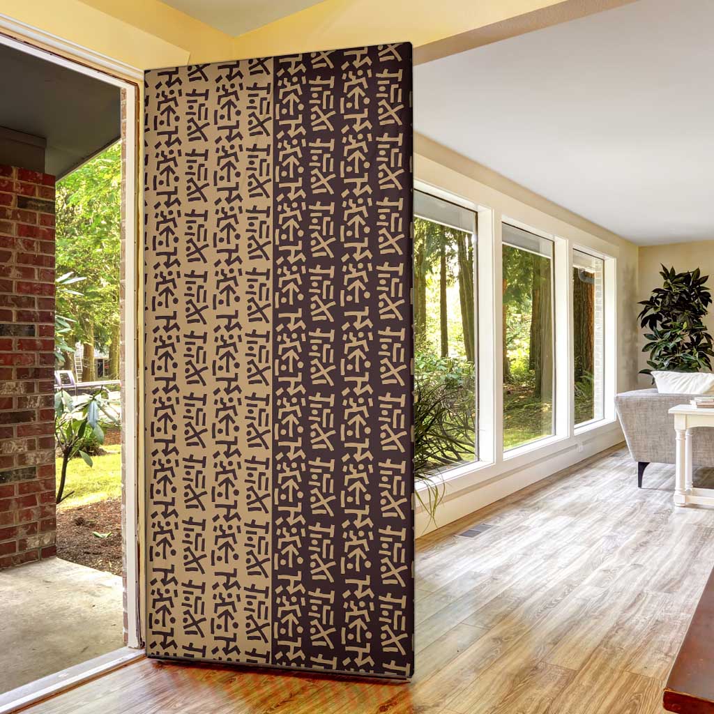 Tribe Script Door Cover with Bold Mudcloth Symbols and Brown Tan Split Design - Wonder Print Shop