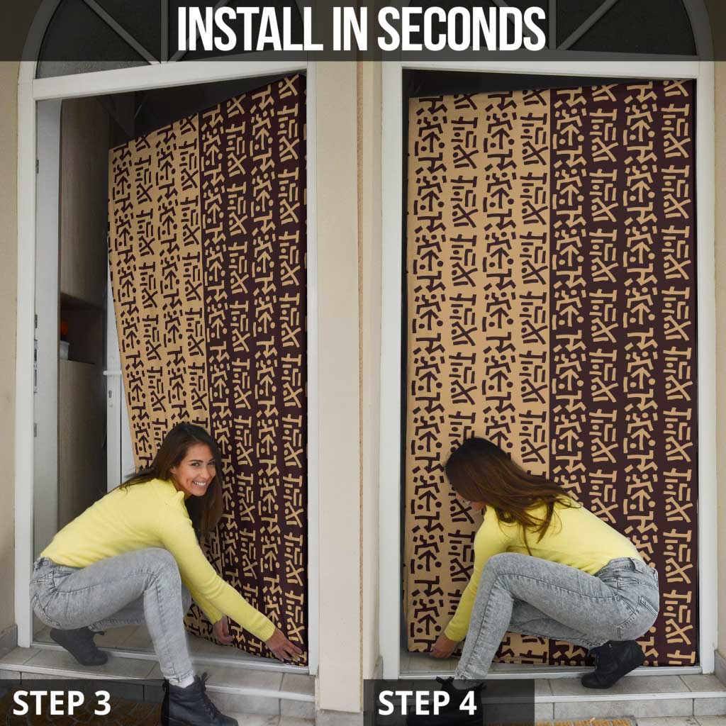 Tribe Script Door Cover with Bold Mudcloth Symbols and Brown Tan Split Design - Wonder Print Shop