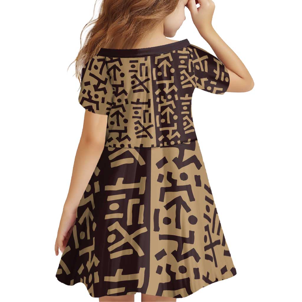 Tribe Script Family Matching Off Shoulder Maxi Dress and Hawaiian Shirt with Bold Mudcloth Symbols and Brown Tan Split Design - Wonder Print Shop