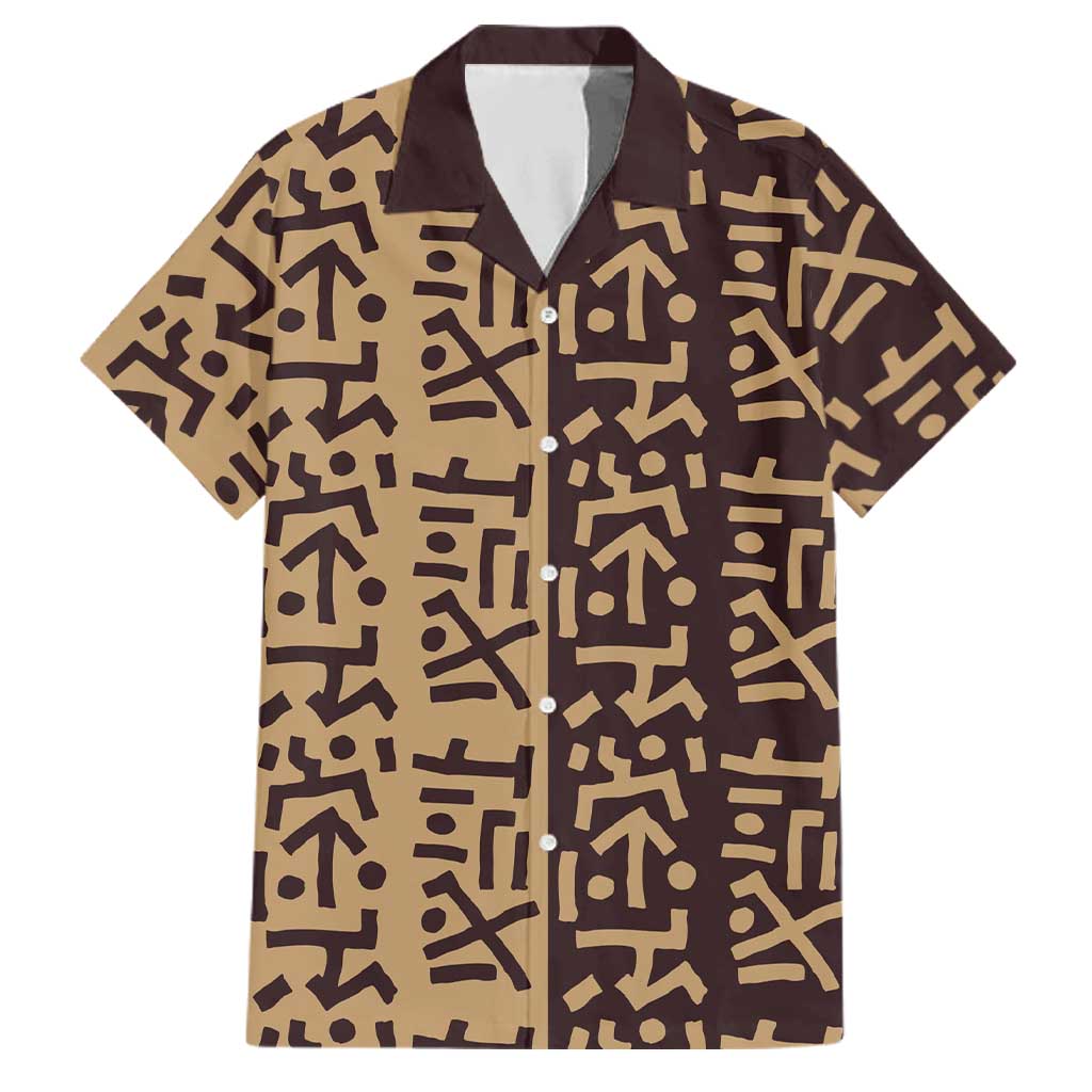 Tribe Script Family Matching Off Shoulder Maxi Dress and Hawaiian Shirt with Bold Mudcloth Symbols and Brown Tan Split Design - Wonder Print Shop