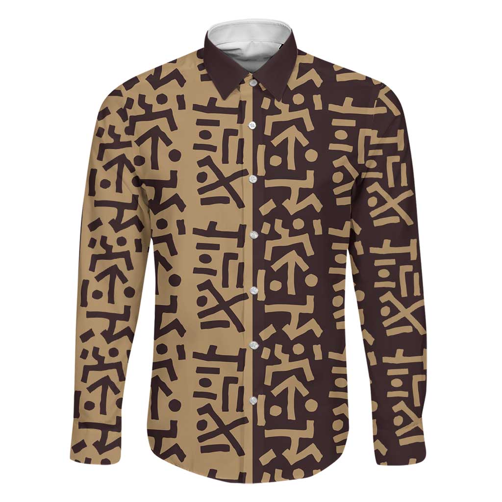 Tribe Script Family Matching Off Shoulder Maxi Dress and Hawaiian Shirt with Bold Mudcloth Symbols and Brown Tan Split Design - Wonder Print Shop