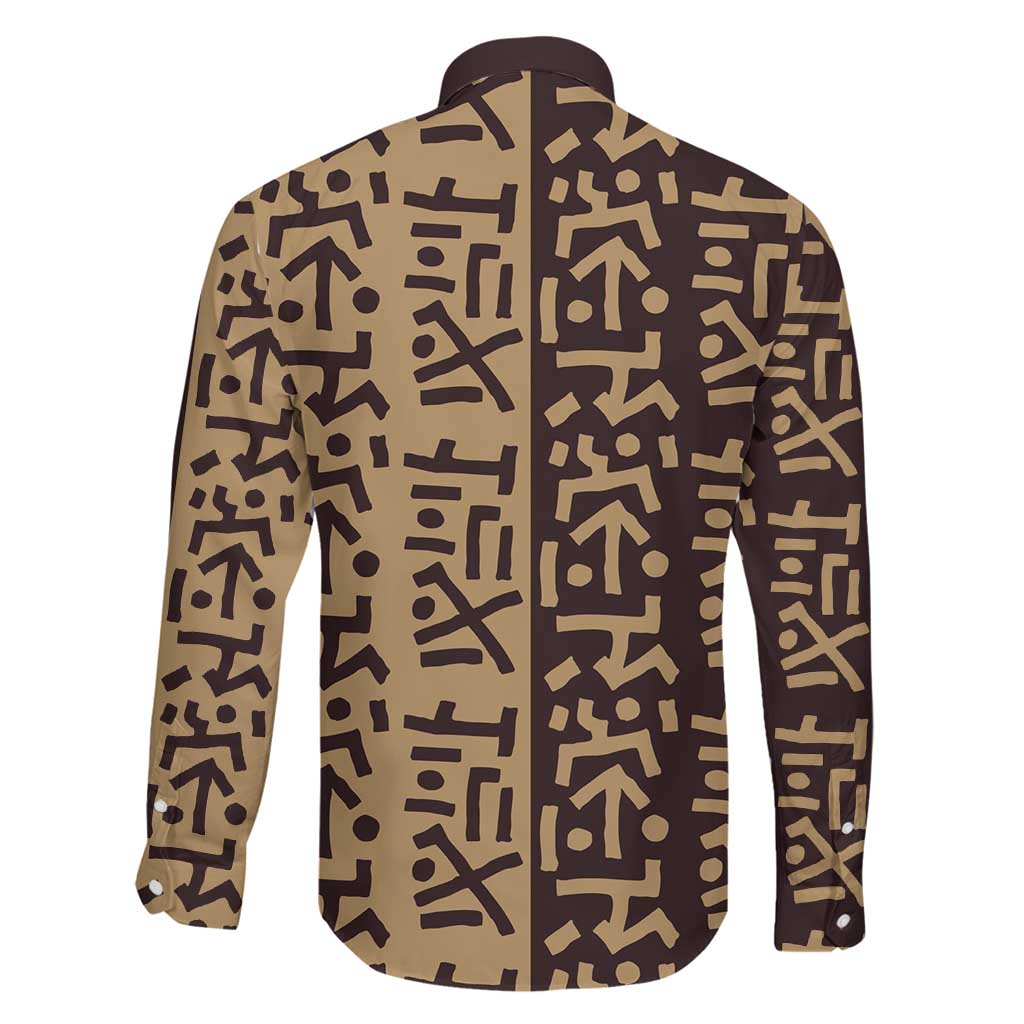 Tribe Script Family Matching Off Shoulder Maxi Dress and Hawaiian Shirt with Bold Mudcloth Symbols and Brown Tan Split Design - Wonder Print Shop