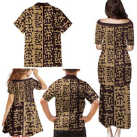 Tribe Script Family Matching Puletasi and Hawaiian Shirt with Bold Mudcloth Symbols and Brown Tan Split Design - Wonder Print Shop