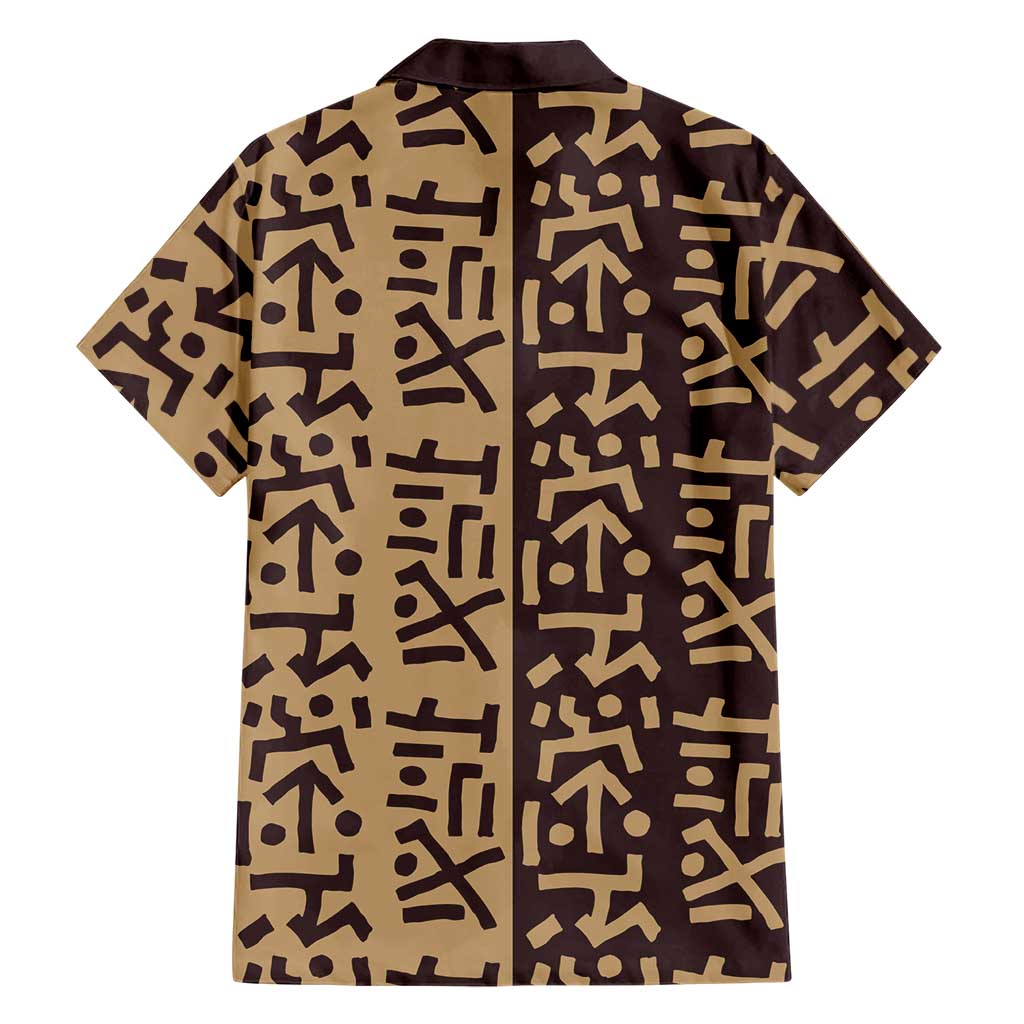 Tribe Script Family Matching Short Sleeve Bodycon Dress and Hawaiian Shirt with Bold Mudcloth Symbols and Brown Tan Split Design - Wonder Print Shop
