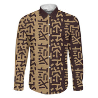 Tribe Script Family Matching Short Sleeve Bodycon Dress and Hawaiian Shirt with Bold Mudcloth Symbols and Brown Tan Split Design - Wonder Print Shop