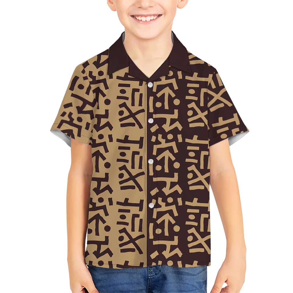 Tribe Script Family Matching Short Sleeve Bodycon Dress and Hawaiian Shirt with Bold Mudcloth Symbols and Brown Tan Split Design - Wonder Print Shop
