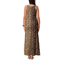 Tribe Script Family Matching Tank Maxi Dress and Hawaiian Shirt with Bold Mudcloth Symbols and Brown Tan Split Design - Wonder Print Shop