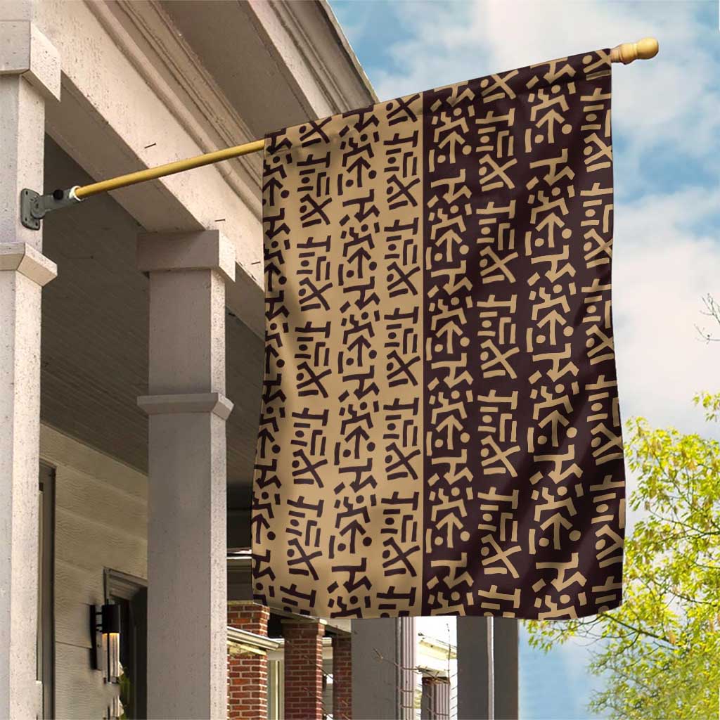 Tribe Script Garden Flag with Bold Mudcloth Symbols and Brown Tan Split Design - Wonder Print Shop