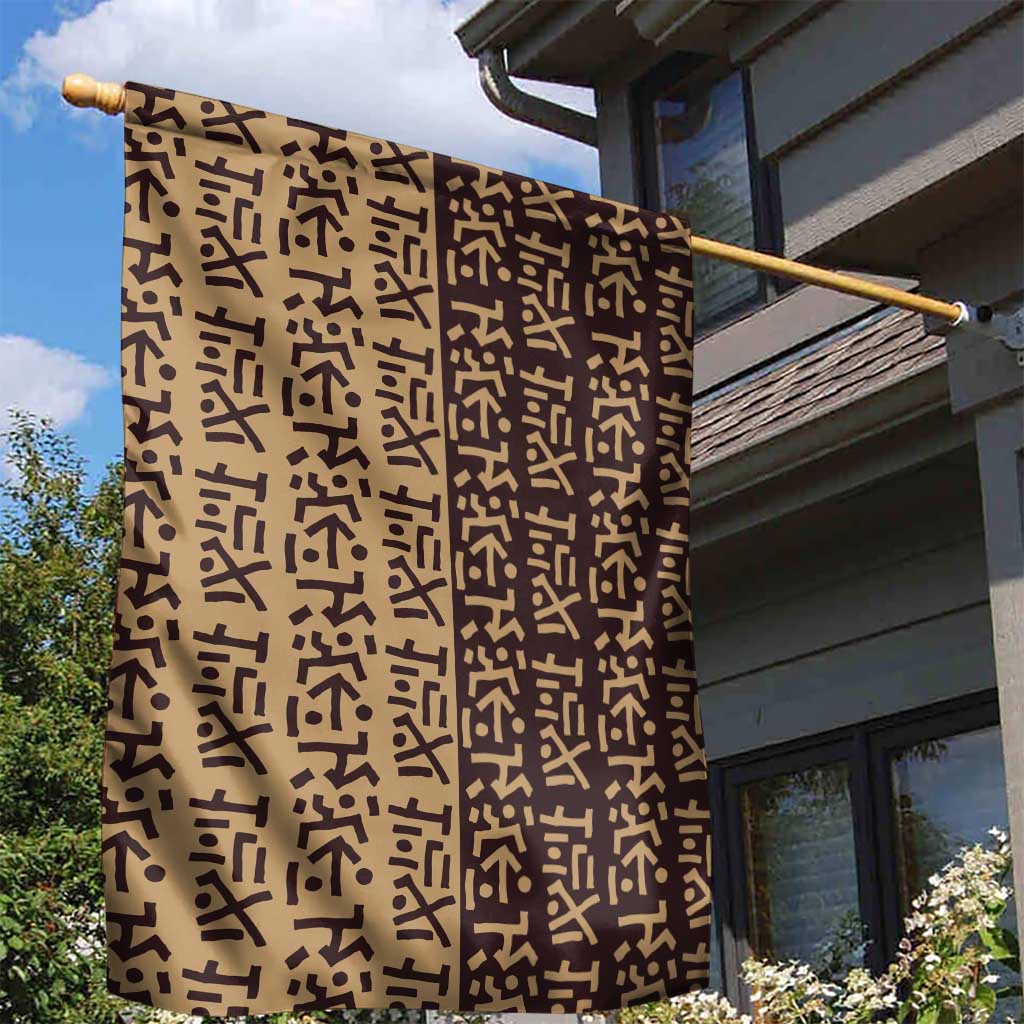 Tribe Script Garden Flag with Bold Mudcloth Symbols and Brown Tan Split Design - Wonder Print Shop