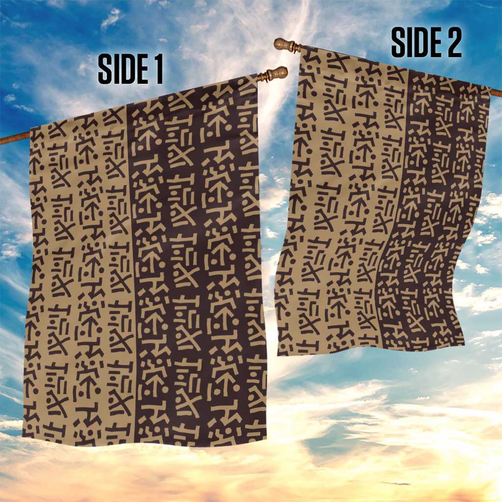 Tribe Script Garden Flag with Bold Mudcloth Symbols and Brown Tan Split Design - Wonder Print Shop