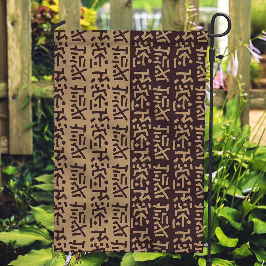 Tribe Script Garden Flag with Bold Mudcloth Symbols and Brown Tan Split Design - Wonder Print Shop