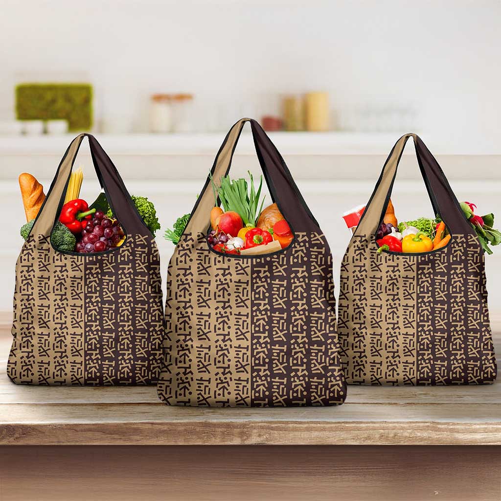 Tribe Script Grocery Bag with Bold Mudcloth Symbols and Brown Tan Split Design - Wonder Print Shop