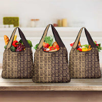 Tribe Script Grocery Bag with Bold Mudcloth Symbols and Brown Tan Split Design - Wonder Print Shop