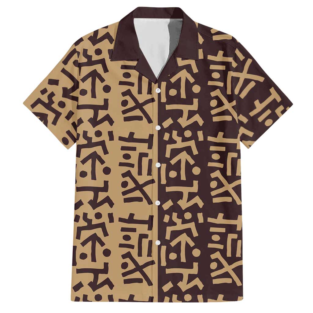 Tribe Script Hawaiian Shirt with Bold Mudcloth Symbols and Brown Tan Split Design - Wonder Print Shop