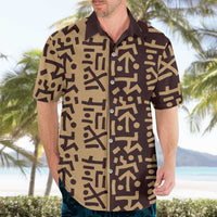 Tribe Script Hawaiian Shirt with Bold Mudcloth Symbols and Brown Tan Split Design - Wonder Print Shop