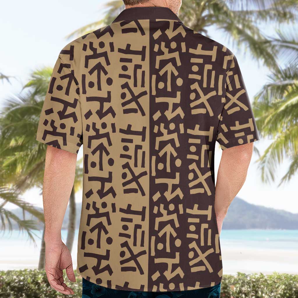 Tribe Script Hawaiian Shirt with Bold Mudcloth Symbols and Brown Tan Split Design - Wonder Print Shop
