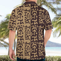 Tribe Script Hawaiian Shirt with Bold Mudcloth Symbols and Brown Tan Split Design - Wonder Print Shop