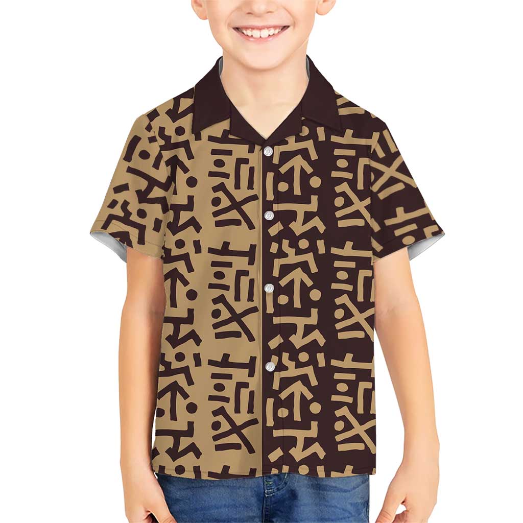 Tribe Script Hawaiian Shirt with Bold Mudcloth Symbols and Brown Tan Split Design - Wonder Print Shop
