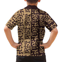 Tribe Script Hawaiian Shirt with Bold Mudcloth Symbols and Brown Tan Split Design - Wonder Print Shop
