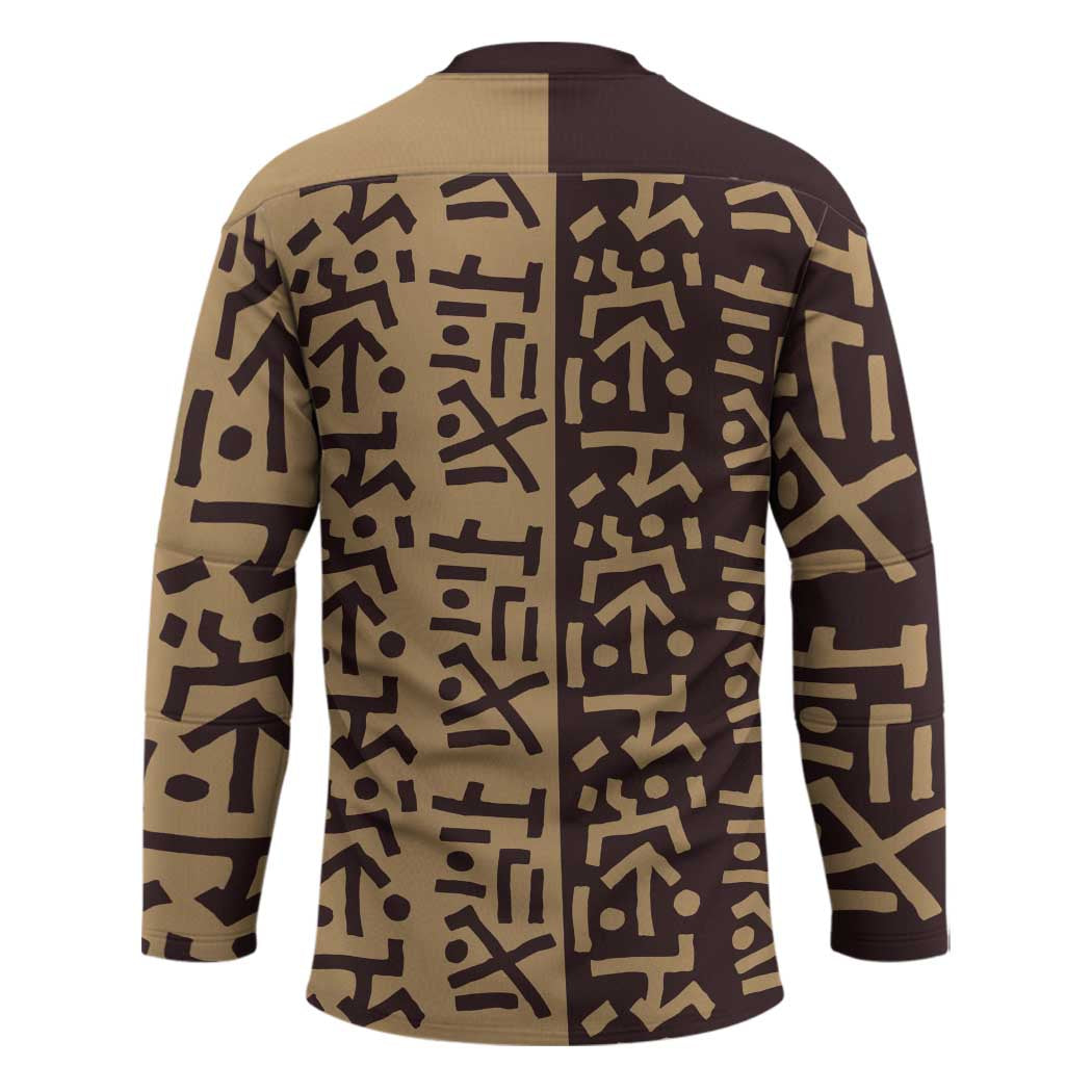 Tribe Script Hockey Jersey with Bold Mudcloth Symbols and Brown Tan Split Design - Wonder Print Shop