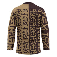 Tribe Script Hockey Jersey with Bold Mudcloth Symbols and Brown Tan Split Design - Wonder Print Shop