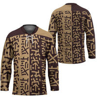 Tribe Script Hockey Jersey with Bold Mudcloth Symbols and Brown Tan Split Design - Wonder Print Shop