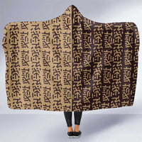 Tribe Script Hooded Blanket with Bold Mudcloth Symbols and Brown Tan Split Design - Wonder Print Shop