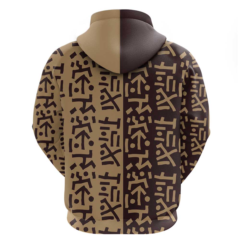 Tribe Script Hoodie with Bold Mudcloth Symbols and Brown Tan Split Design - Wonder Print Shop