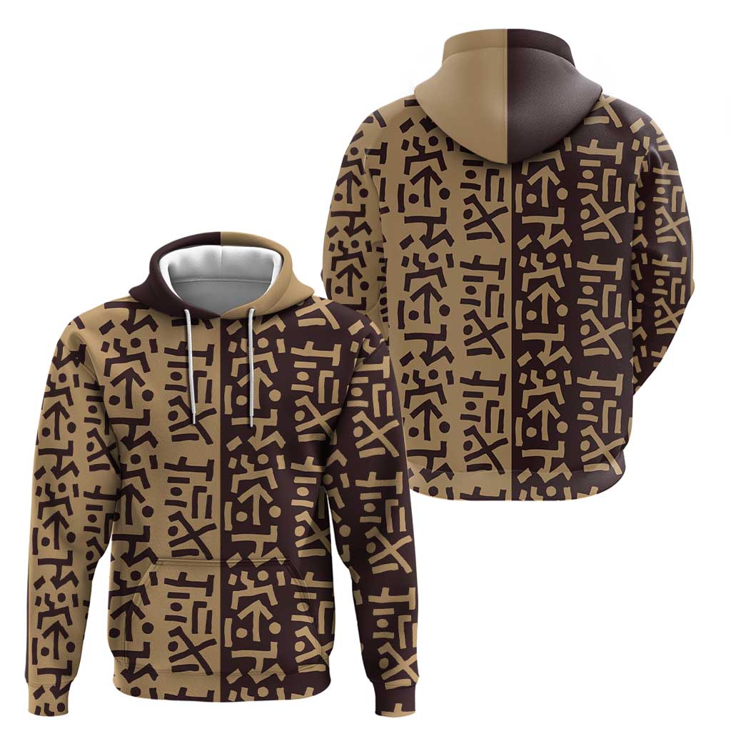 Tribe Script Hoodie with Bold Mudcloth Symbols and Brown Tan Split Design - Wonder Print Shop