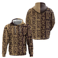Tribe Script Hoodie with Bold Mudcloth Symbols and Brown Tan Split Design - Wonder Print Shop