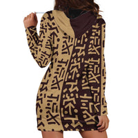 Tribe Script Hoodie Dress with Bold Mudcloth Symbols and Brown Tan Split Design - Wonder Print Shop