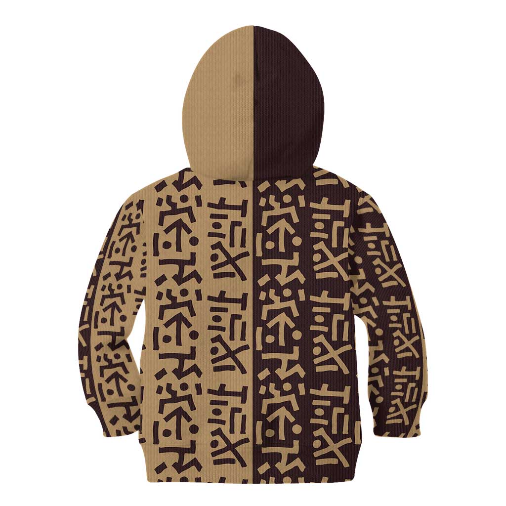 Tribe Script Kid Hoodie with Bold Mudcloth Symbols and Brown Tan Split Design - Wonder Print Shop