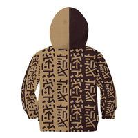 Tribe Script Kid Hoodie with Bold Mudcloth Symbols and Brown Tan Split Design - Wonder Print Shop