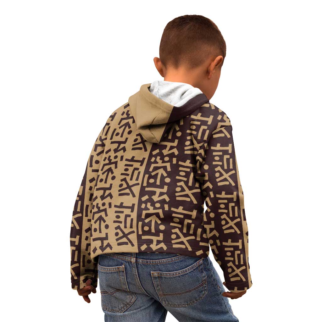Tribe Script Kid Hoodie with Bold Mudcloth Symbols and Brown Tan Split Design - Wonder Print Shop