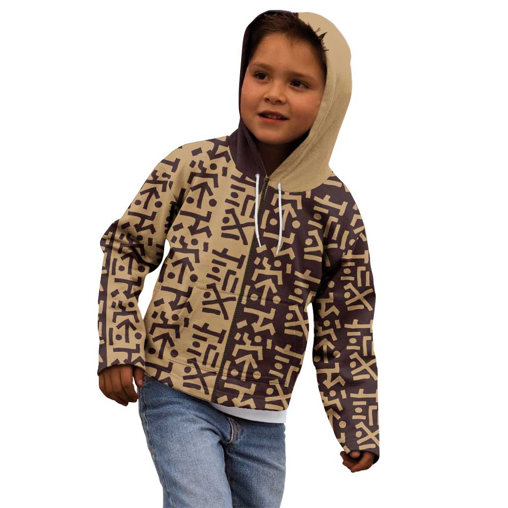 Tribe Script Kid Hoodie with Bold Mudcloth Symbols and Brown Tan Split Design - Wonder Print Shop