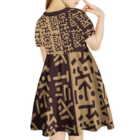 Tribe Script Kid Short Sleeve Dress with Bold Mudcloth Symbols and Brown Tan Split Design - Wonder Print Shop