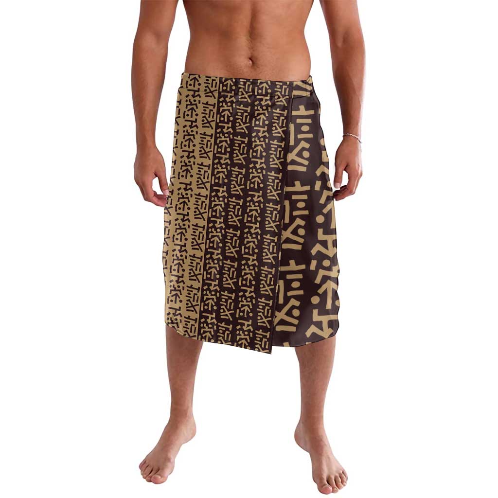 Tribe Script Lavalava with Bold Mudcloth Symbols and Brown Tan Split Design - Wonder Print Shop