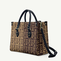 Tribe Script Leather Bag with Bold Mudcloth Symbols and Brown Tan Split Design - Wonder Print Shop